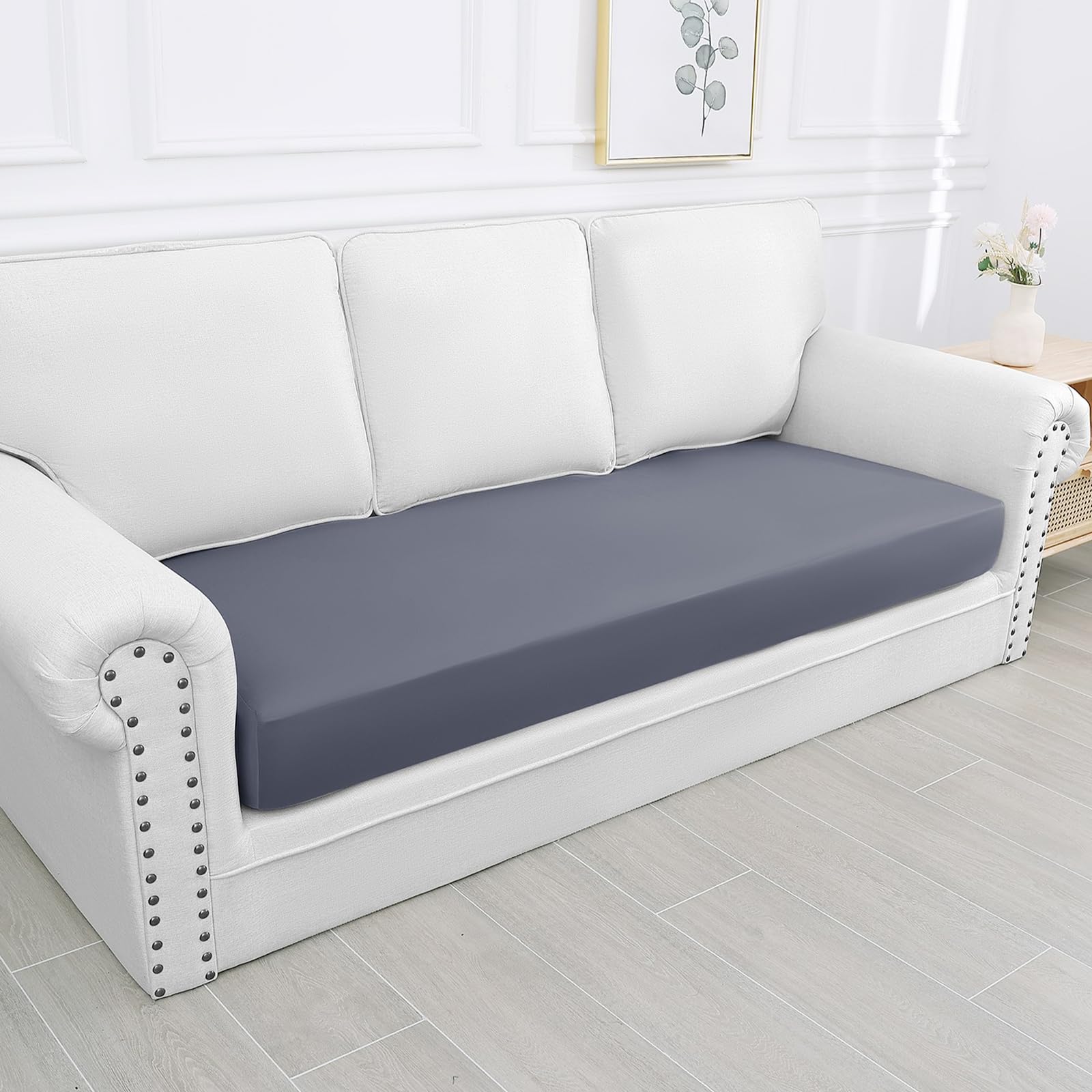 Smiry Waterproof Couch Cushion Covers, Stretch Washable Sofa Cushion Cover, Soft Sofa Slipcover Elastic Non-Slip Furniture Protector For Pets, Kid (Large, Grey)